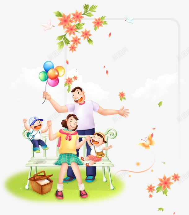 草地上玩耍的家人促销模板png免抠素材_88icon https://88icon.com 创意促销海报 创意海报 卡通人物 卡通气球 唯美 宣传海报 手绘人物 手绘海报 手绘鲜花 清新海报 韩式插画