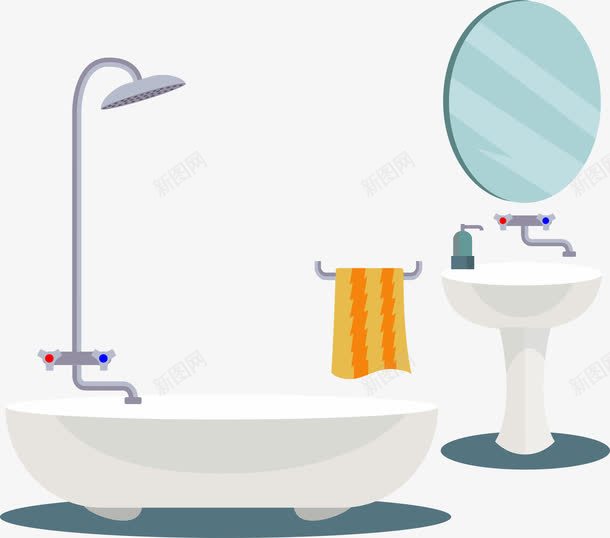 卡通浴室装饰png免抠素材_88icon https://88icon.com 卡通浴室 卫生间 厨卫 毛巾 洗手间 洗澡 洗脸池 浴室 浴缸 花洒 镜子