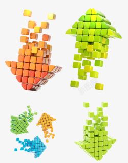 绿色方向标创意3D方块组成的立体箭头高清图片