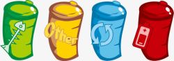 卡通四色分类回收箱素材