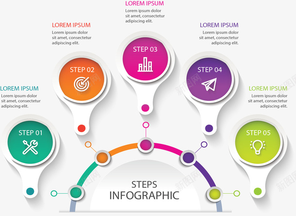 总分彩色步骤图表矢量图ai免抠素材_88icon https://88icon.com 五个步骤 信息图表 总分结构 步骤图 流程图 矢量png 矢量图