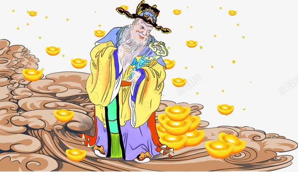 手绘装饰财神爷插画psd免抠素材_88icon https://88icon.com 卡通手绘 插画 新年 新春佳节 祥云 财神爷 金元宝