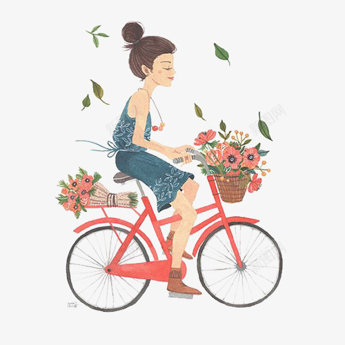 卡通手绘骑着自行车的女孩png免抠素材_88icon https://88icon.com 卡通 夏天 小女孩 手绘 春天 自行车 花篮 鲜花