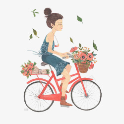 骑着自行车的美女卡通手绘骑着自行车的女孩高清图片