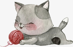 抱着猫咪手绘趴着的灰色猫咪高清图片