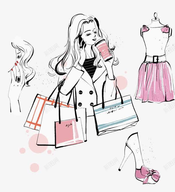 都市时尚女性png免抠素材_88icon https://88icon.com 年轻女性 手提购物袋 手绘水彩人物 时尚穿搭 时装服饰 疯狂购物