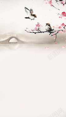 中国画喜鹊树梢背景背景