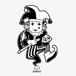 黑色时装插画稿卡通黑色简约小丑小王扑克王插画高清图片