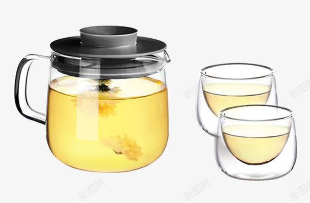 家居用品png免抠素材_88icon https://88icon.com 产品实物 套装 玻璃 花茶 茶壶 茶杯 过滤茶器