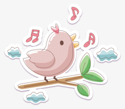 唯美标签卡通可爱动物唱歌的小鸟矢量图高清图片
