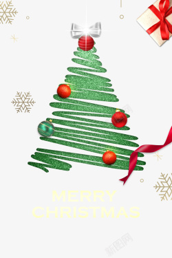 彩带绿色圣诞树蝴蝶结雪花圣诞礼盒彩带高清图片