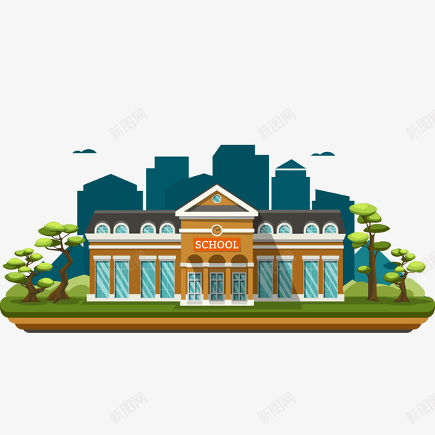 卡通学校风景矢量图ai免抠素材_88icon https://88icon.com 天猫校园季 学校 学校房屋设计 教学楼 校门口卡通 矢量图 风景