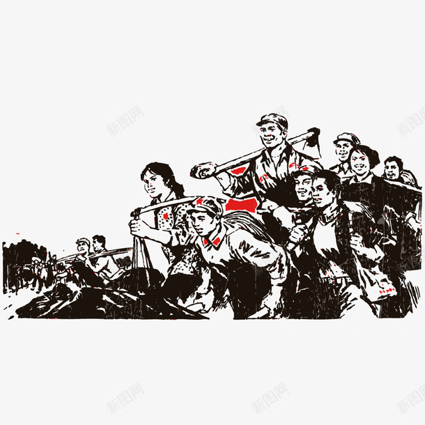 创意手绘复古五一劳动节元素矢量图ai免抠素材_88icon https://88icon.com 五一劳动节 农具 农民 农活工具 劳动人民 劳动人民大团结 团结 复古51劳动节 扁担 手绘 手绘背景 牛 矢量图 红旗 红色革命 耕田工具 锄头 革命时期