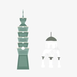 卡通扁平北京旅游景点台湾建筑物高清图片