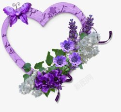 花朵蝴蝶装饰紫色爱心边框素材