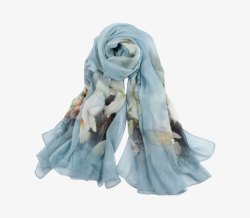 印花样式围巾蓝色真丝桑蚕丝围巾高清图片
