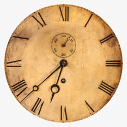 棕色圆形带划痕的老式时钟实物素材