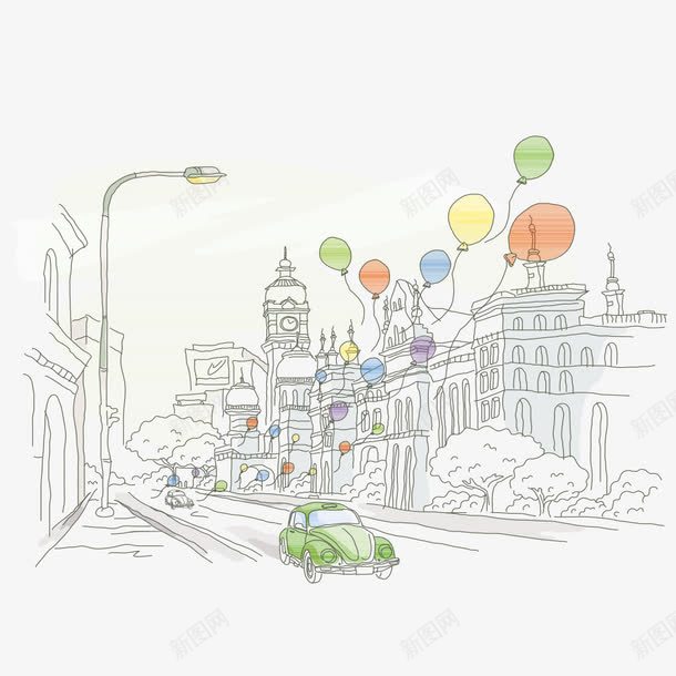 线描世界城市png免抠素材_88icon https://88icon.com 卡通 城市 手绘 气球 水彩 水彩路灯 汽车 线描 线描世界城市 街道 路灯