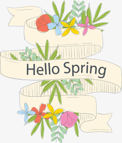 hellospring你好春天浪漫彩带矢量图高清图片