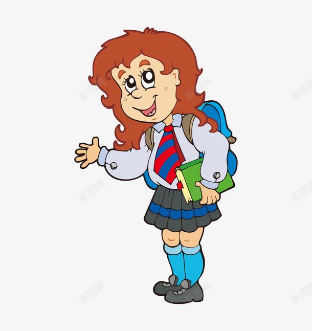 背着书包的卡通女学生png免抠素材_88icon https://88icon.com 上学 书包 书本 书籍 卡通 女学生 简图 背包