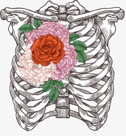精致纹身手绘彩色花卉骨架高清图片