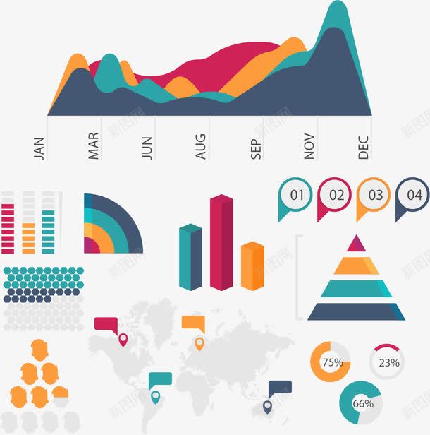 彩色数据占比图表png免抠素材_88icon https://88icon.com 信息图表 年终业绩 总结报告 数据分析 数据占比 矢量素材