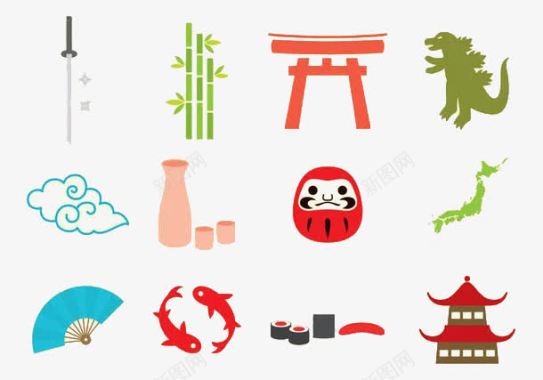 矢量日本菜卡通日本文化图标达摩图标