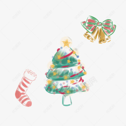 松树圣诞节圣诞树圣诞老人圣诞袜子圣诞蝴蝶结高清图片