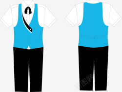 服务员服装设计蓝色短袖套装图高清图片