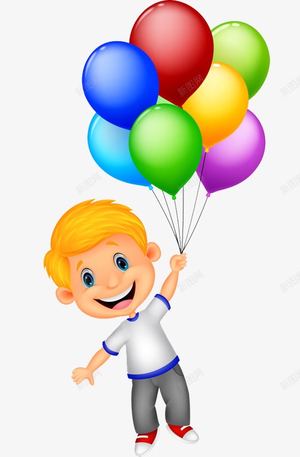 可爱卡通小人气球png免抠素材_88icon https://88icon.com 可爱卡通 小男孩 小男生 彩色气球 气球
