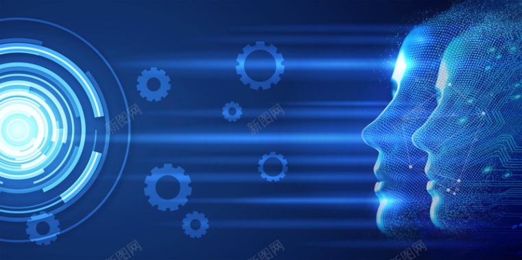 蓝色人脸识别生物技术科技海报背景背景
