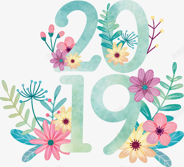 浪漫花朵2019新年矢量图ai免抠素材_88icon https://88icon.com 2019 2019新年 新年 新年快乐 浪漫花朵 矢量png 矢量图