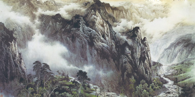 中国风山水画背景背景