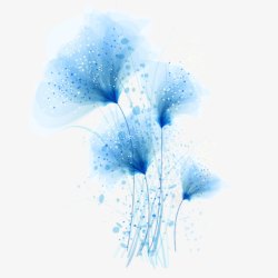 淡蓝色的花水墨效果图素材