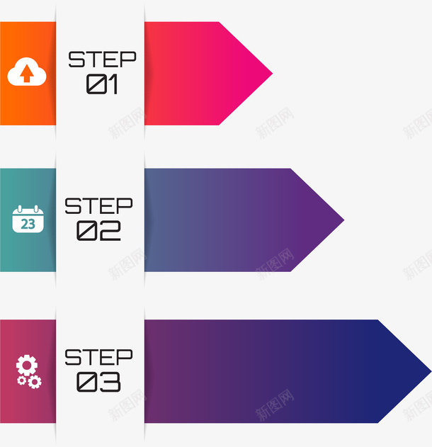 手绘渐变箭头矢量图ai免抠素材_88icon https://88icon.com PPT 三个箭头标签 彩色 手绘 渐变 箭头 矢量图