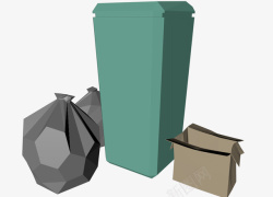 环保广告装饰3D卡通环保垃圾箱垃圾堆放高清图片