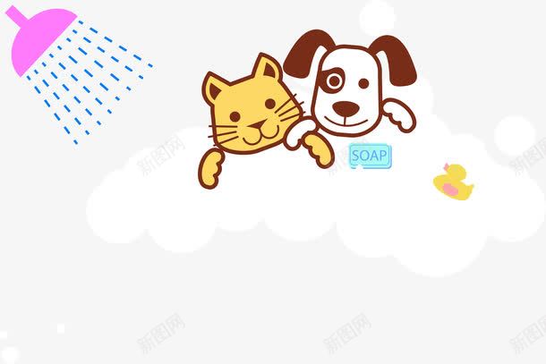 卡通洗澡的宠物png免抠素材_88icon https://88icon.com 卡通 宠物 小狗 小猫 洗澡 猫洗澡 花洒