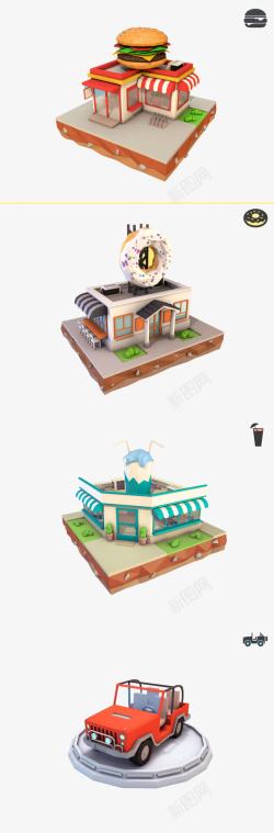 小模型岛屿3D商店汽车悬浮岛高清图片