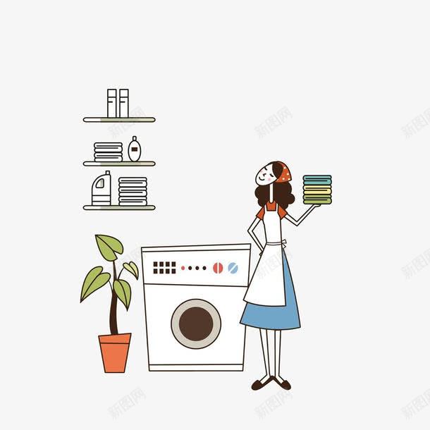 用洗衣机洗衣服的女士png免抠素材_88icon https://88icon.com 叠好的衣服 家庭主妇 洗衣服的女人 洗衣机洗衣服 盆栽