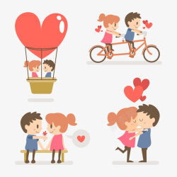 热空气气球骑情侣插画矢量图高清图片