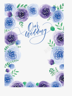 蓝紫色美丽玫瑰边框矢量图素材