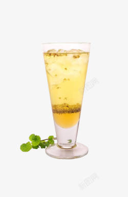 加冰橙汁透明玻璃杯加冰桂花茶高清图片