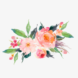 彩色的树枝粉色花卉手绘彩色水彩花朵素高清图片