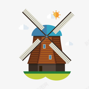 工业风背景彩色荷兰风车图标矢量图图标