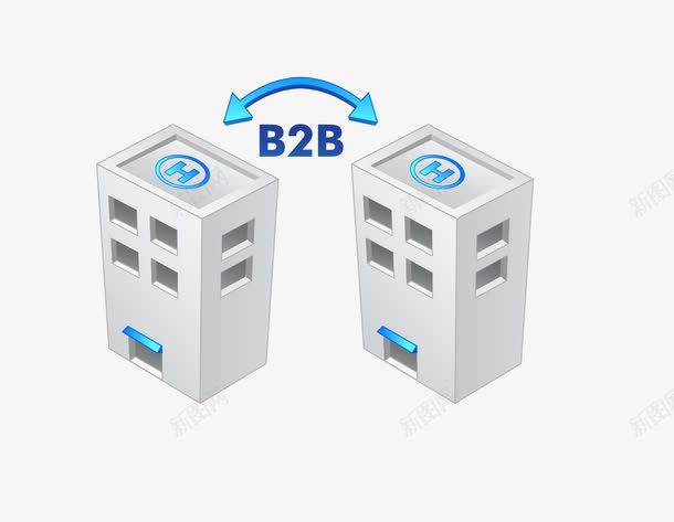 B2B模式png免抠素材_88icon https://88icon.com 卡通 建筑 房屋 模式 箭头