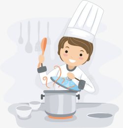 烧菜正在做饭的小厨师高清图片