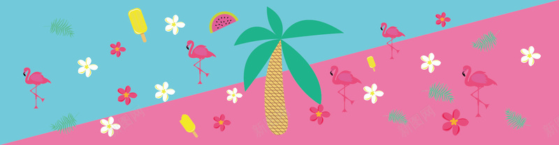 彩色夏季热带火烈鸟元素插画矢量背景