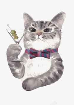 卡通鸡尾酒拟人绅士小猫高清图片