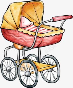 婴儿伞车卡通水彩可爱儿童车插画高清图片