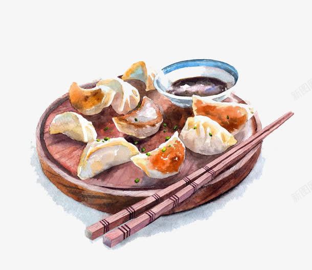 水彩饺子png免抠素材_88icon https://88icon.com 卡通 彩色 手绘 水彩 筷子 装饰 食物 饺子